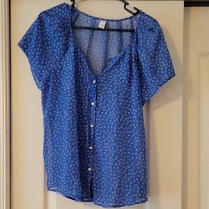Old Navy Blue Flutter Sleeve Blouse with Notched Collar